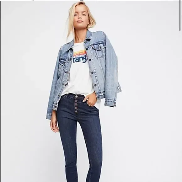 FREE PEOPLE REAGAN BUTTON FRONT JEAN INDIGO-24 - Picture 2 of 9